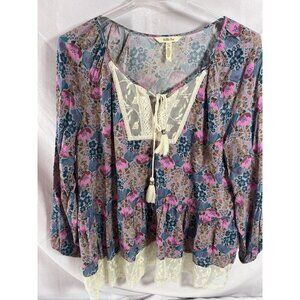 Matilda Jane Make Believe Sew Perfect Top Blouse Sz L Peasant Boho Cottagecore